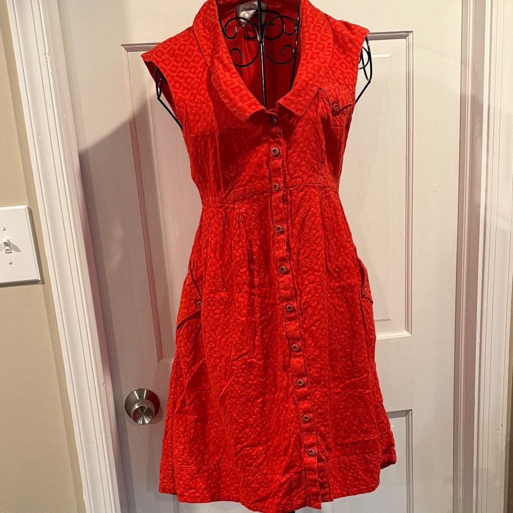 Sleeveless Red Button-Up Dress